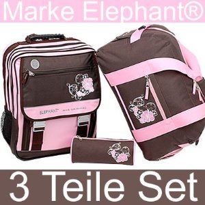 Girls Flower Chocolate Pink ELEPHANT WORLD TOURS: Girls Flower »Chocolate Pink« Schulrucksack Set